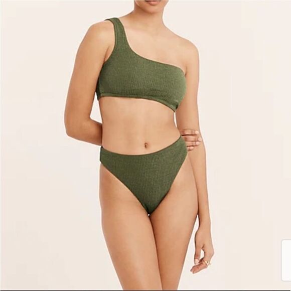 J Crew Surplus Green Olive Textured High Rise Cheeky Bikini Bottom Sz XL NWT - Picture 12 of 14